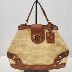 Emma Fox Bag Woven Straw Natural Brown Leather Floral Cotton Lining